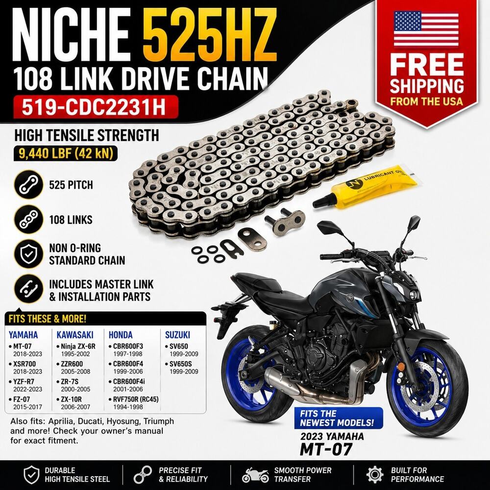 NICHE 525HZ 108 Link Chain 519-CDC2231H Motorcycle CBR600 ZX6R SV650 MT07